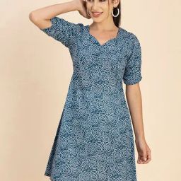 Moomaya Blue & White Floral Print A Line Dress-picture-45