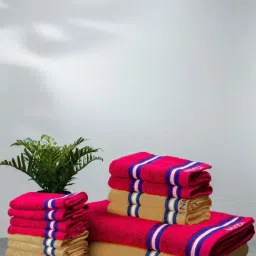 Nautica Vintage Crew Stripe Burgundy & Beige Cotton 500 GSM Super Soft Zero Twist Towel Set - 14 Pcs-picture-18