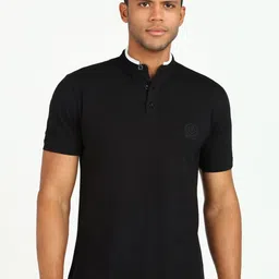 Provogue Men Mandarin Collar Applique Slim Fit T-shirt-picture-38