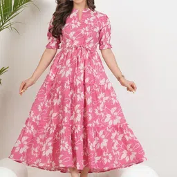 KHEJAL Women Floral Printed Cotton Fit & Flare Midi Dress-picture-40