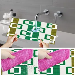 E-Retailer 6Pc White & Green Printed Waterproof 3-Layered Refrigerator Covers With Pockets image 3