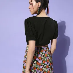 DODO & MOA Women Stylish Black Solid Cropped Top image 4