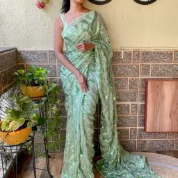 Saree Mall Green Embellished Saree With Unstitched Blouse-image-71