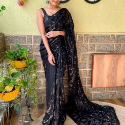 Saree Mall Black Embellished Saree With Unstitched Blouse-picture-8
