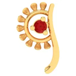 P.C. Chandra Jewellers 18k Gold Hand-Fan Shaped Red Stone Nosepin-image-53