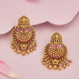 Kushal's Fashion Jewellery Gold Plated Ruby Studded Crescent Shaped Chandbalis Earrings-picture-52