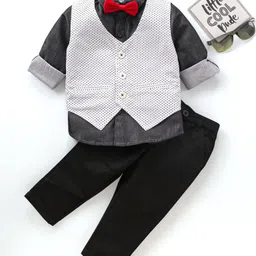 Babyhug Full Sleeves 100% Cotton Waist Coat & Shirt with Stretch Fir Pants - Black-picture-10