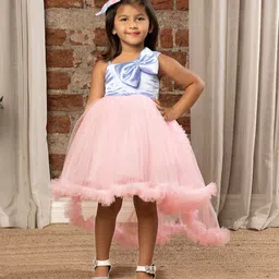 Ministitch Sleeveless Satin Bow Yoke Embellished & Ruffled Hem Detailed High Low Dress - Baby Pink-picture-27