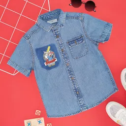 Pantaloons Junior Cotton Half Sleeves Baseball Theme Printed Shirt - Blue-image-77