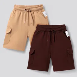 Primo Gino 100% Cotton Knit Knee Length Short With Skate Board Print Pack Of 2 - Brown & Beige-picture-36