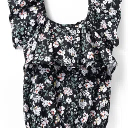 kookie kids india Kookie Kids Cotton Rayon Woven Frill Sleeves Top with Floral Print & Elasticated Hem - Black-picture-19