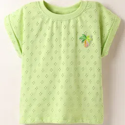 Little Kangaroos Cotton Knit Half Sleeves Chifilli Top with Patch Detailing - Limegreen-image-55