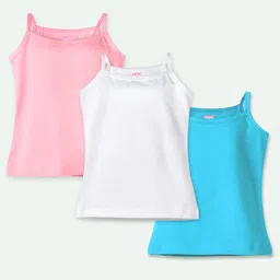 Ariel Cotton Lycra Knit Pack Of 3 Sleeveless Solid Camisoles - Pink White & Sky Blue-picture-15