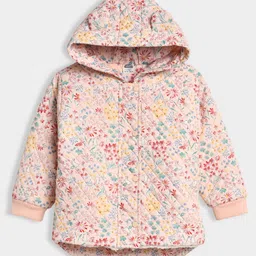 Mi Arcus Woven Full Sleeves Floral Printed Light Winter Hooded Jacket - Peach-picture-19