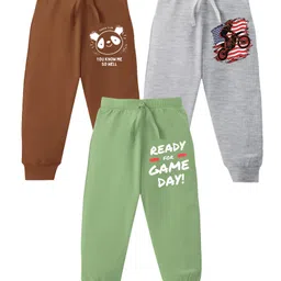 KAVEE Pure Cotton Knit Pack Of 3 Biker & Typography Printed Bio Washed Lounge Pants - Olive Green Grey & Brown-picture-30
