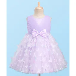 Babyhug Mesh Woven Sleeveless Party Dress With 3D Butterfly & Bow Applique - Lavender-picture-14