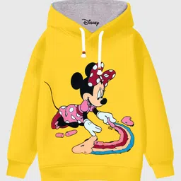 KUCHIPOO Fleece Knit Disney Mickey Mouse & Friends Featuring Full Sleeves Minnie Mouse Printed Winter Hoodie - Multi Colour-picture-17