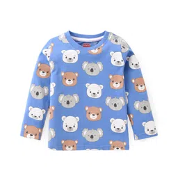 Babyhug Single Jersey Knit Dungaree and FullSleeves T-Shirt Set with Bear Print - Red & Blue image 2