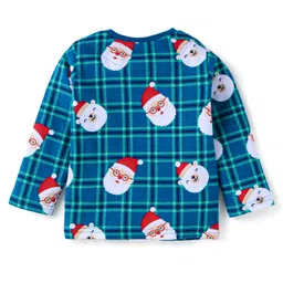 Babyhug Cotton Knit Full Sleeves Santa Claus Printed Night Suit - Royal Blue image 3