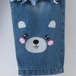 Mark & Mia Washed Full Length Jeans With Bear Print - Royal Blue image 5