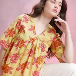 DressBerry Floral Print Cotton Linen Empire Top-picture-20