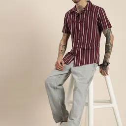 HERE&NOW Slim Fit Opaque Striped Casual Shirt image 5