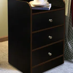 Kawachi Black Wooden 3 Drawer Bedside Table-image-3