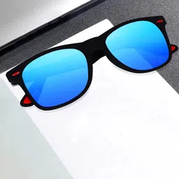 LEGEND EYEWEAR Unisex Blue Lens & Black Square Sunglasses with-picture-31