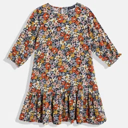 Allen Solly Junior Girls Floral Print Puff Sleeves Ruffled Drop-Waist Dress-picture-53