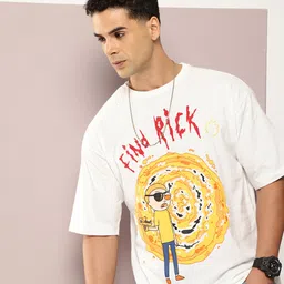 Kook N Keech Rick & Morty Printed Drop-Shoulder Sleeves Pure Cotton Oversized T-shirt-picture-47