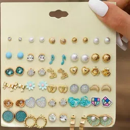 TheVineGirl Set Of 30 Gold-Plated Artificial Stones Studded Quirky Shaped Studs-picture-11