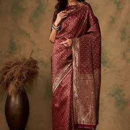 Desi Fusion Ethnic Motifs Woven Design Zari Saree-image-68