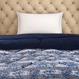 FABINALIV Grey & Blue Floral Woollen Heavy Winter Single Bed Quilt image 3