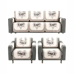 RUBOXA Brown & Cream-Coloured 16 Pieces Printed Cotton Sofa Cover With Arms image 4