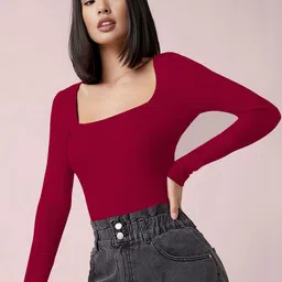 Maheshvi Women Sakira Solid Square Neck Fitted Top image 2