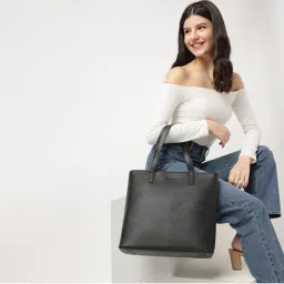 Fastrack Black Textured Work Tote Bag for Women-image-94