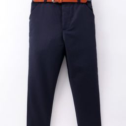 Mark & Mia Full Length Solid Color Party Wear Trouser with Belt Detailing - Navy Blue-picture-27