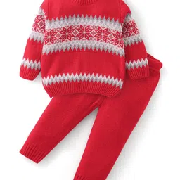 Babyhug Full Sleeves Baby Sweater Set -Red-picture-26