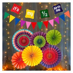Bubble Trouble  6 Months Happy Birthday Banner Led Light Bunting Flag & Papper Fan - Pack of 9-picture-20