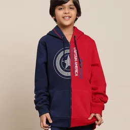 Kidsville Marvel Avengers Featuring Full Sleeves Captain America Printed HoodedSweatshirt- Navy Blue Red-picture-13