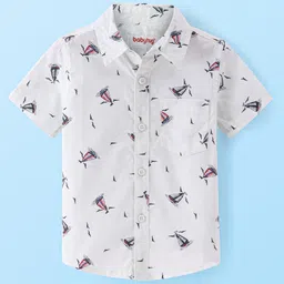 Babyhug Cotton Woven Half Sleeves Birds & Boat Printed Shirt -White-picture-12