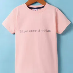 OLLYPOP Sinker Knit Half Sleeves T-Shirt with Ollypop Colors of Childhood Text Print - Pink-picture-25