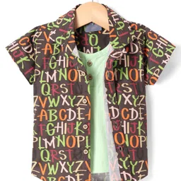 Dapper Dudes Half Sleeves Alphabets Printed Shirt With Attached Tee - Green-picture-11