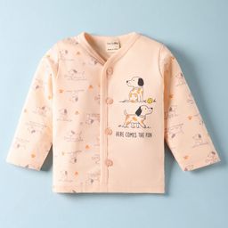 CUCUMBER Sinker Knit Full Sleeves Front Open Jabhala with Dog Print - Peach-picture-2