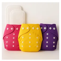 Sparkle Joy Free Size Reusable Cloth Diaper With Insert Pad 3 Pcs Diaper With 2 Pcs Insert- Pink,Yellow,Purple-picture-16