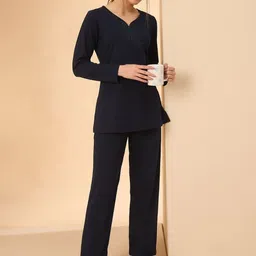 Sweet Dreams Women Embossed V-Neck Long Sleeves Night suit-image-21