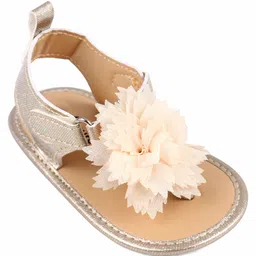 Cute Walk by Babyhug Booties with Velcro Closure Floral Applique - Gold image 3