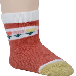 Baby Moo Pack Of 5 Floral Printed  Anti Skid Socks - Peach & White image 3