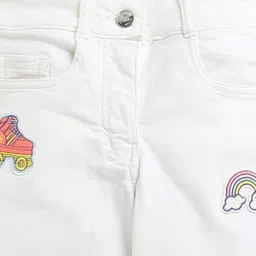 Barbie by Tiny Girl Denim Rainbow & palm Tree Patch Detailed Flared Jeans - White image 4