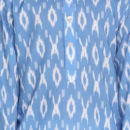 Vastramay Full Sleeves Ikat Printed Kurta With Solid Pyjama Set - Aqua Blue & White image 5